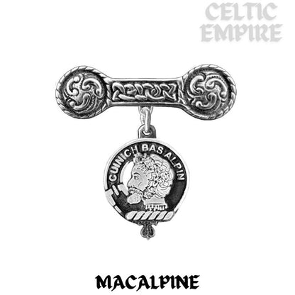 MacAlpine Family Clan Crest Iona Bar Brooch - Sterling Silver