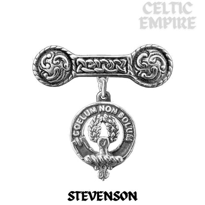 Stevenson Family Clan Crest Iona Bar Brooch - Sterling Silver