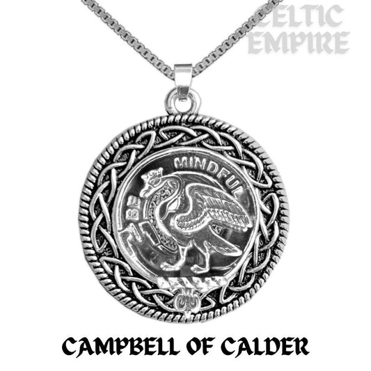 Campbell Calder Family Clan Crest Celtic Interlace Disk Pendant, Scottish Family Crest