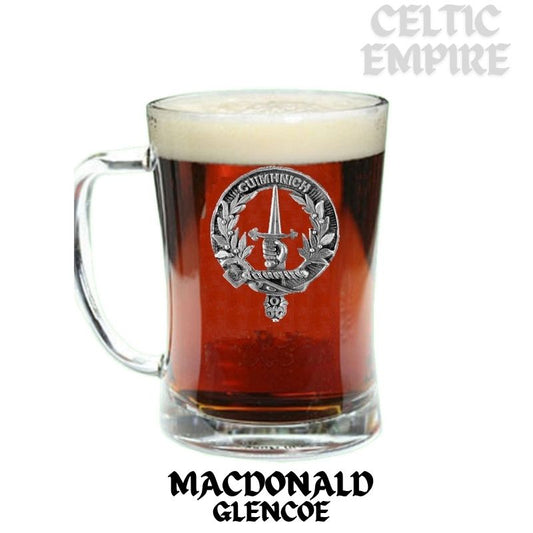 MacDonald Glencoe Family Clan Crest Badge Glass Beer Mug