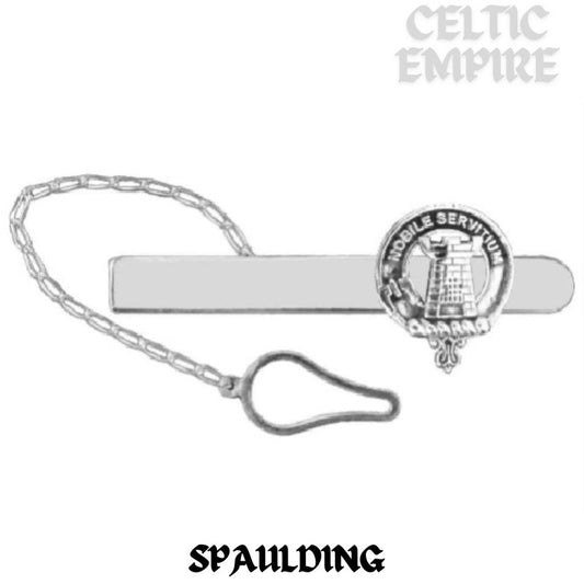 Spaulding Family Clan Crest Scottish Button Loop Tie Bar ~ Sterling silver