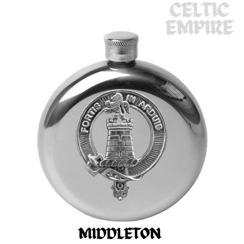 Middleton 5oz Round Family Clan Crest Scottish Badge Flask