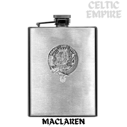 MacLaren 8oz Family Clan Crest Scottish Badge Stainless Steel Flask