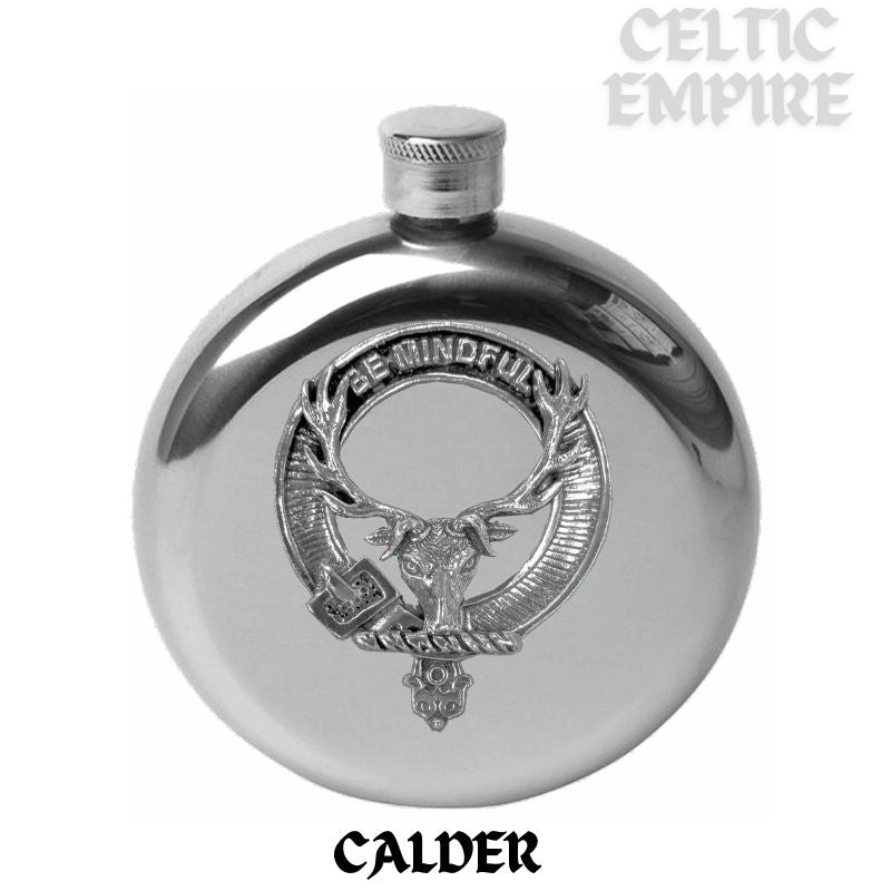 Calder Round Family Clan Crest Scottish Badge Flask 5oz