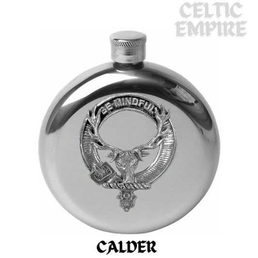 Calder Round Family Clan Crest Scottish Badge Flask 5oz