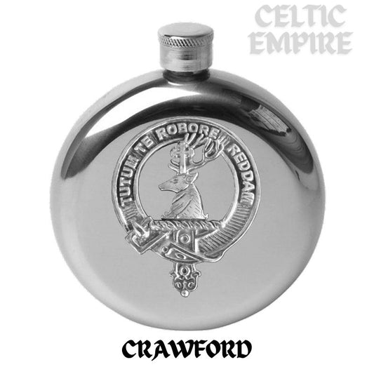 Crawford Round Scottish Family Clan Crest Badge Stainless Steel Flask 5oz