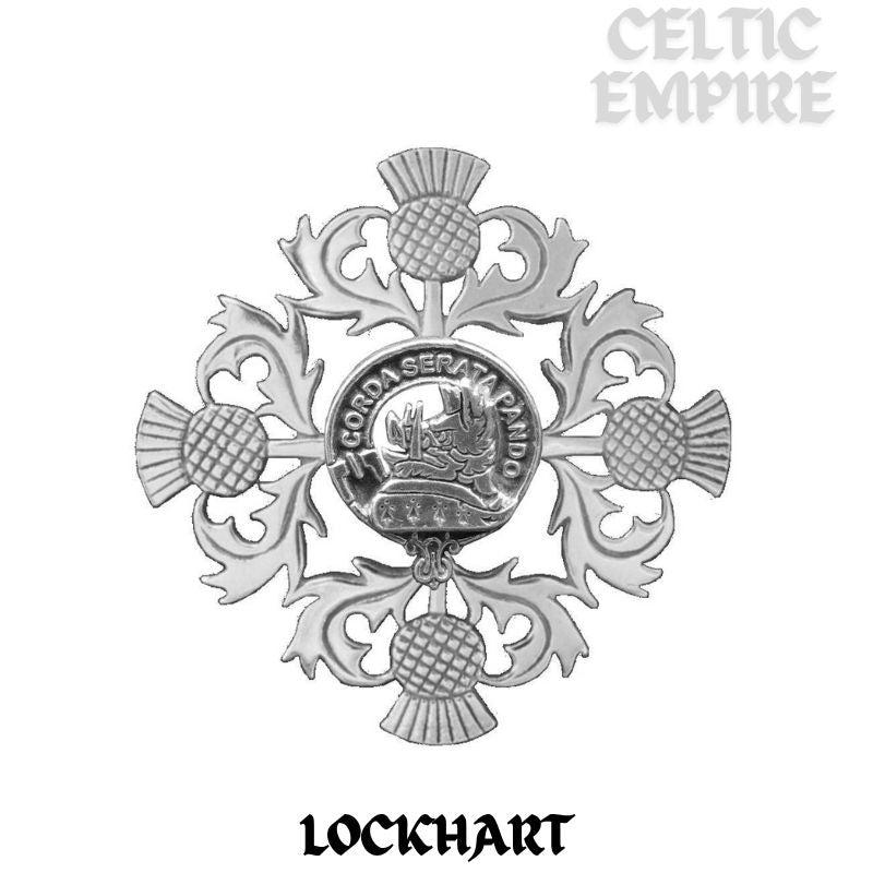 Lockhart Family Clan Crest Scottish Four Thistle Brooch