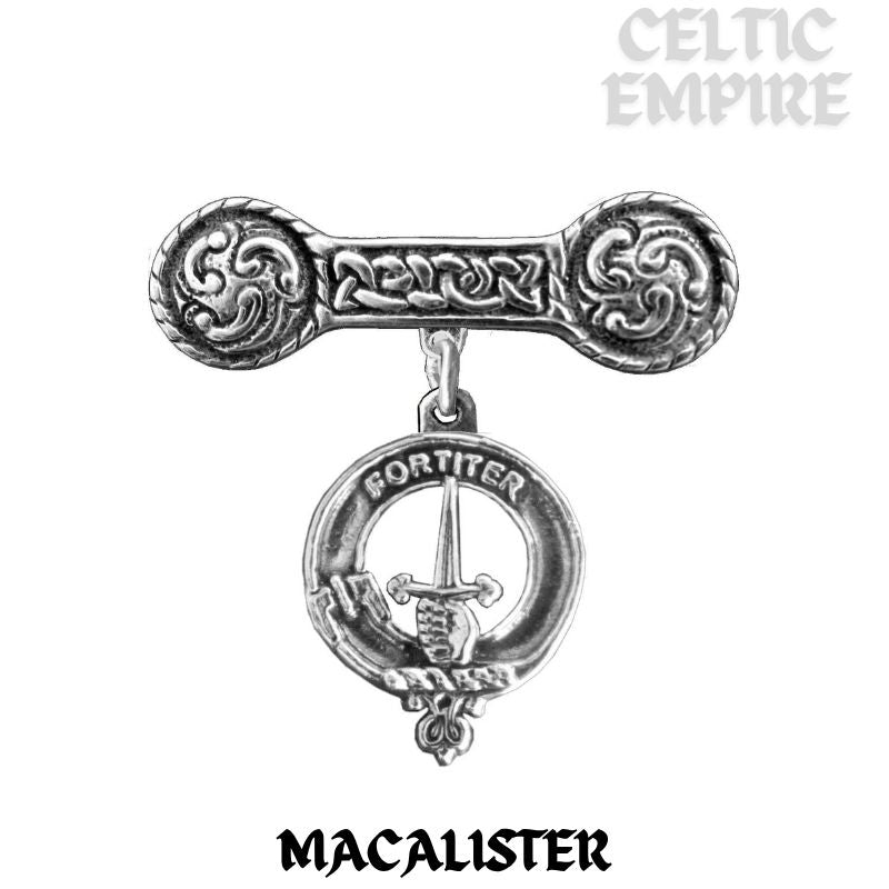 MacAlister Family Clan Crest Iona Bar Brooch - Sterling Silver