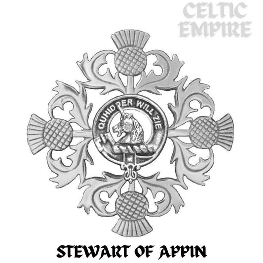 Stewart (Appin) Family Clan Crest Scottish Four Thistle Brooch