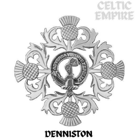 Denniston Family Clan Crest Scottish Four Thistle Brooch