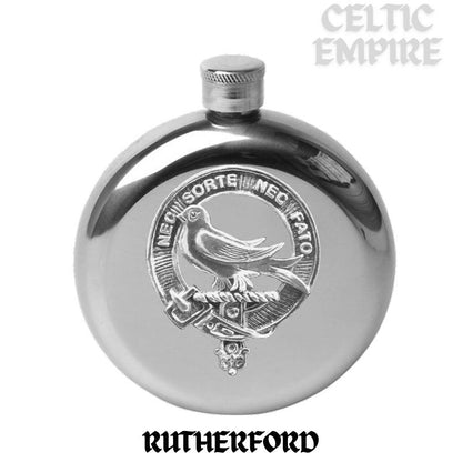 Rutherford 5 oz Round Family Clan Crest Scottish Badge Flask