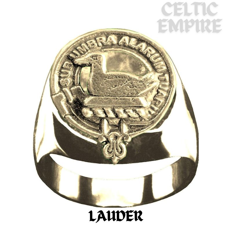Lauder Scottish Family Clan Crest Ring Sterling Silver and Karat Gold