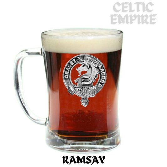 Ramsay Family Clan Crest Badge Glass Beer Mug