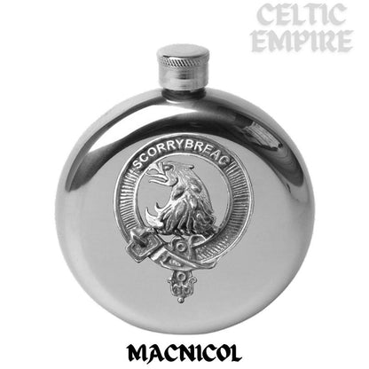 MacNicol 5oz Round Family Clan Crest Scottish Badge Flask