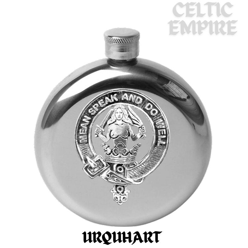 Urquhart 5 oz Round Family Clan Crest Scottish Badge Flask