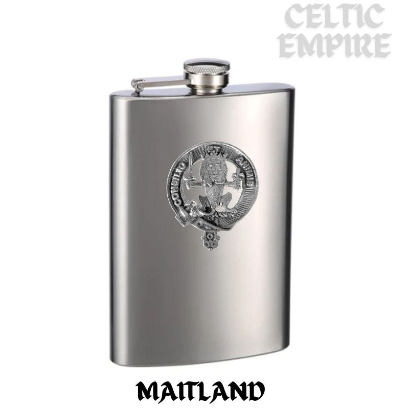 Maitland 8oz Family Clan Crest Scottish Badge Stainless Steel Flask