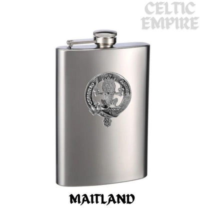 Maitland 8oz Family Clan Crest Scottish Badge Stainless Steel Flask