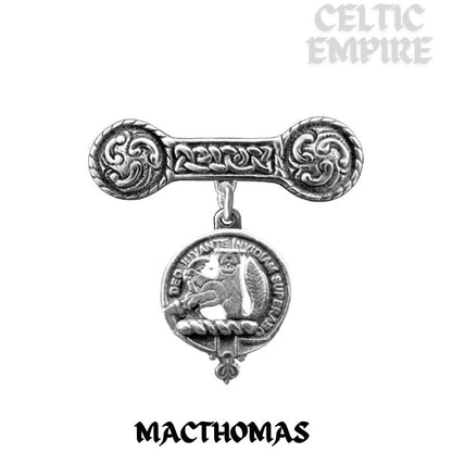MacThomas Family Clan Crest Iona Bar Brooch - Sterling Silver