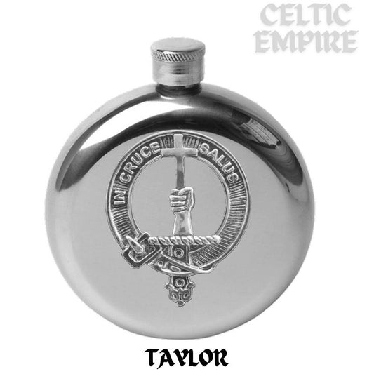 Taylor 5 oz Round Family Clan Crest Scottish Badge Flask