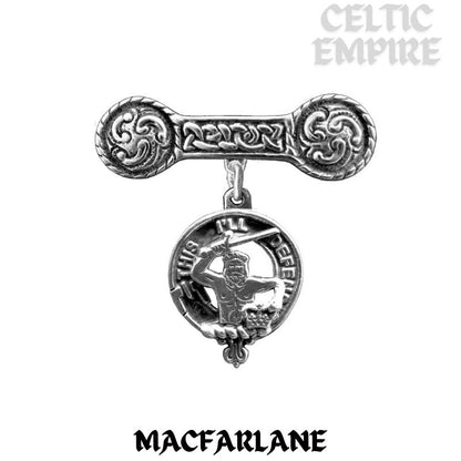 MacFarlane Family Clan Crest Iona Bar Brooch - Sterling Silver