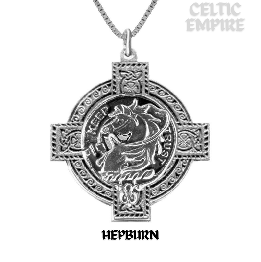 Hepburn Family Clan Crest Celtic Cross Pendant Scottish