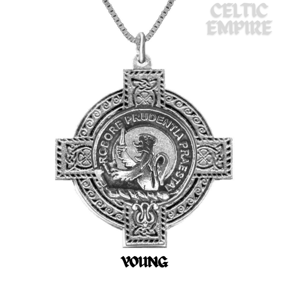 Young Family Clan Crest Celtic Cross Pendant Scottish