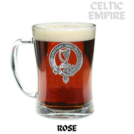 Rose Family Clan Crest Badge Glass Beer Mug