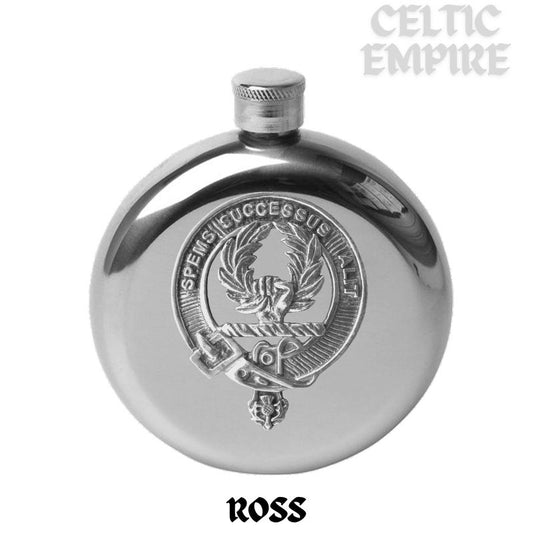 Ross 5oz Round Scottish Family Clan Crest Badge Stainless Steel Flask