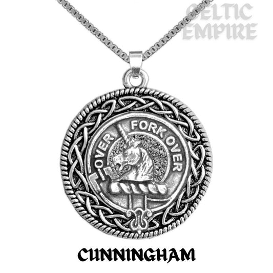 Cunningham Family Clan Crest Celtic Interlace Disk Pendant, Scottish Family Crest