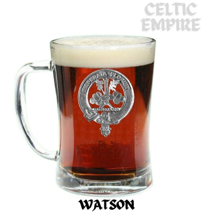 Watson Family Clan Crest Badge Glass Beer Mug