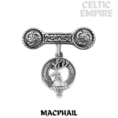 MacPhail Family Clan Crest Iona Bar Brooch - Sterling Silver