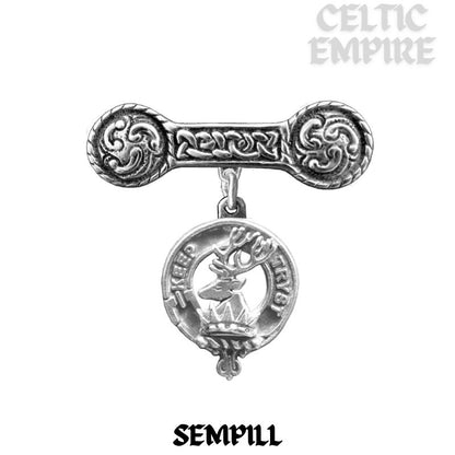 Sempill Family Clan Crest Iona Bar Brooch - Sterling Silver