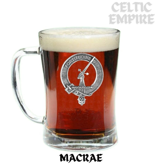MacRae Family Clan Crest Badge Glass Beer Mug