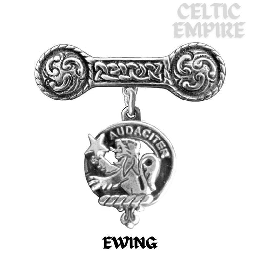 Ewing Family Clan Crest Iona Bar Brooch - Sterling Silver