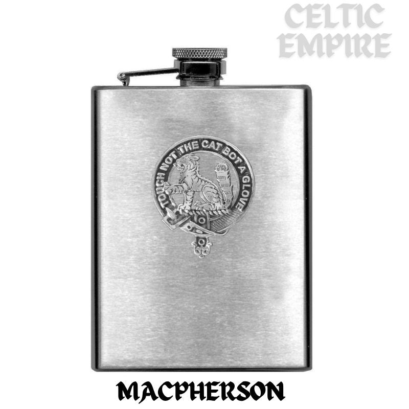 MacPherson 8oz Family Clan Crest Scottish Badge Stainless Steel Flask