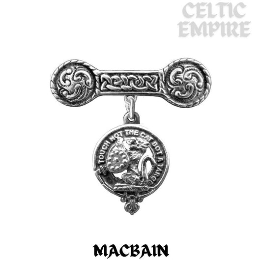 MacBain Family Clan Crest Iona Bar Brooch - Sterling Silver