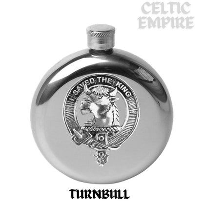 Turnbull 5 oz Round Family Clan Crest Scottish Badge Flask
