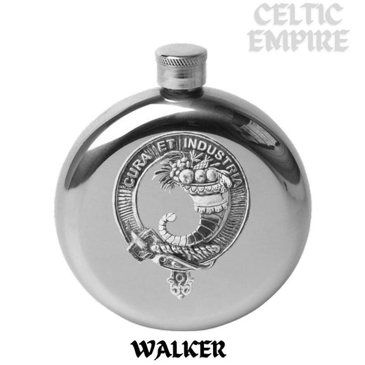 Walker 5 oz Round Family Clan Crest Scottish Badge Flask