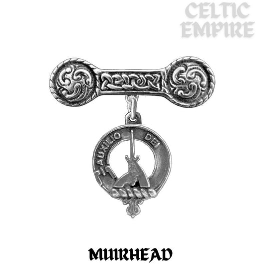 Muirhead Family Clan Crest Iona Bar Brooch - Sterling Silver