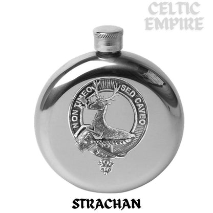 Strachan 5 oz Round Family Clan Crest Scottish Badge Flask