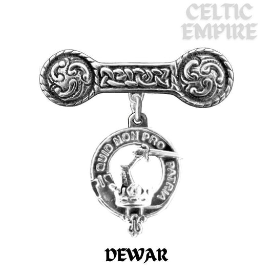 Dewar Family Clan Crest Iona Bar Brooch - Sterling Silver