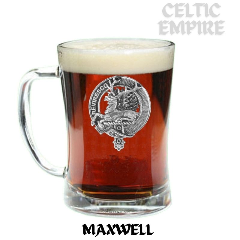 Maxwell Family Clan Crest Badge Glass Beer Mug