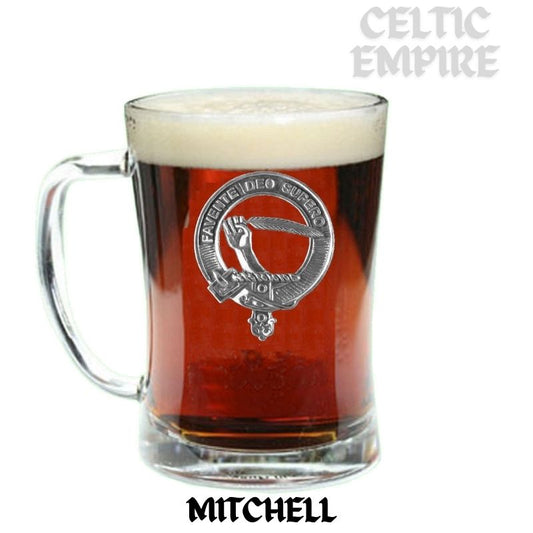 Mitchell Family Clan Crest Badge Glass Beer Mug