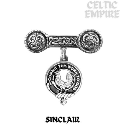 Sinclair Family Clan Crest Iona Bar Brooch - Sterling Silver
