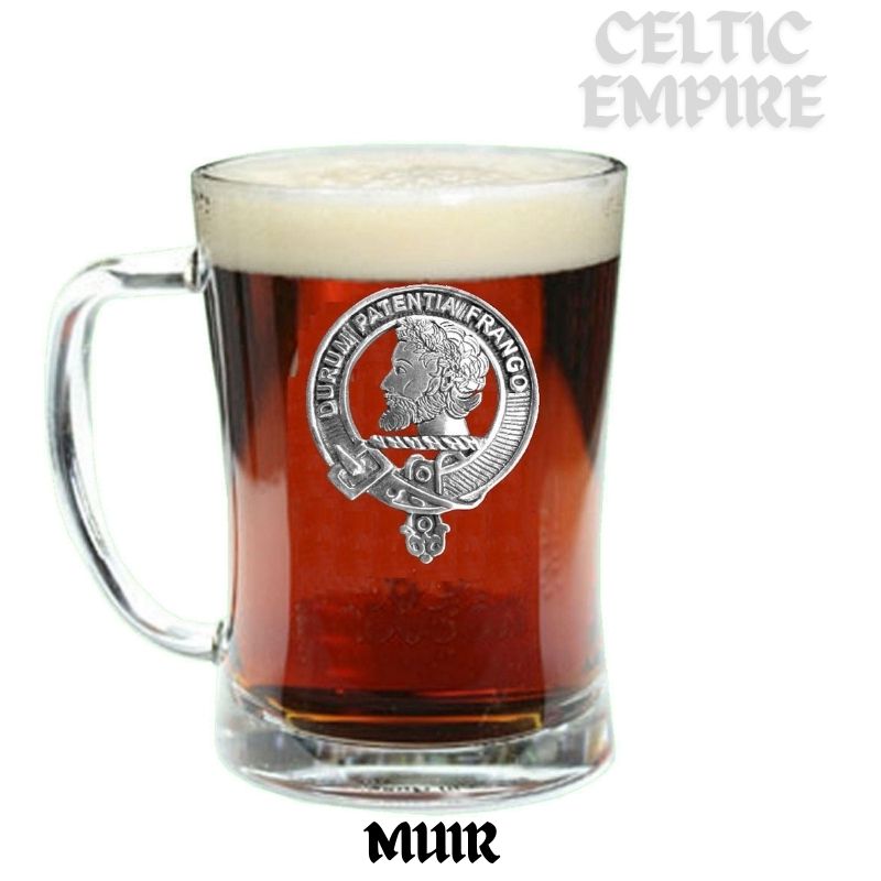 Muir Family Clan Crest Badge Glass Beer Mug
