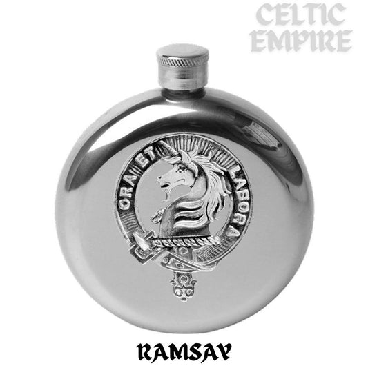 Ramsay 5oz Round Scottish Family Clan Crest Badge Stainless Steel Flask