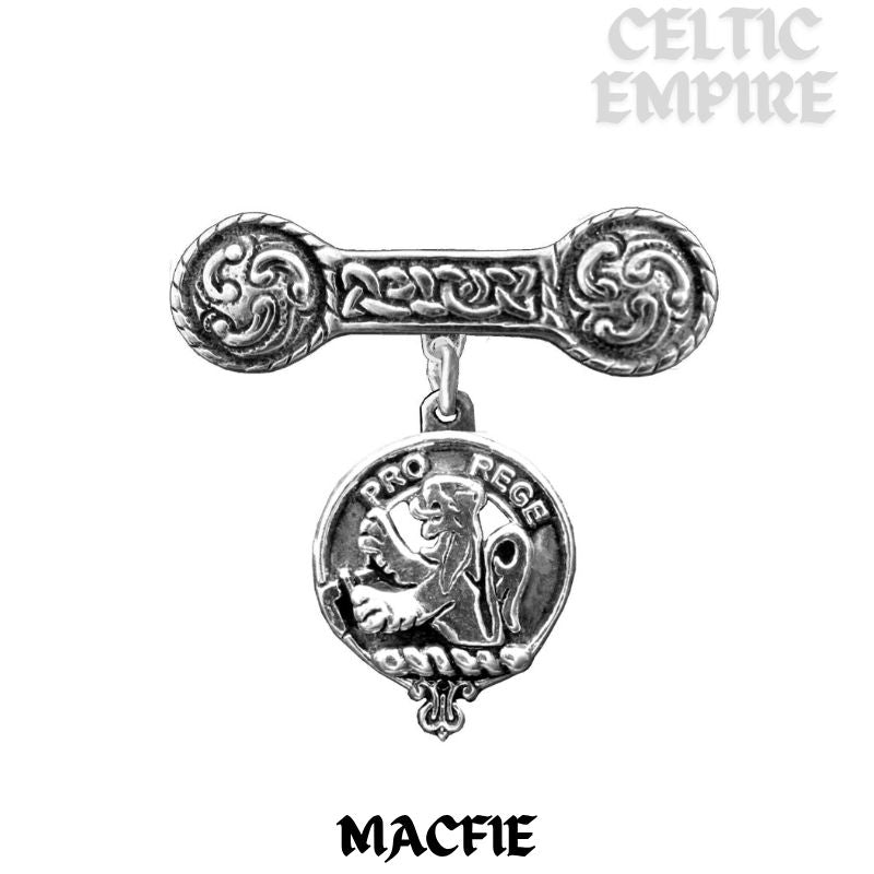 MacFie Family Clan Crest Iona Bar Brooch - Sterling Silver