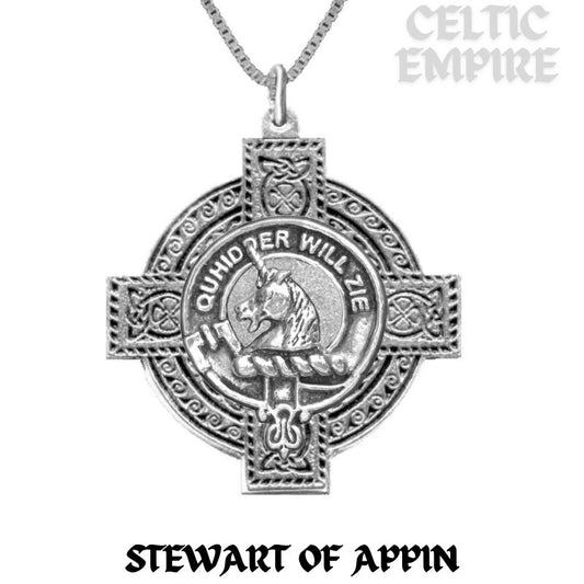 Stewart (Appin) Family Clan Crest Celtic Cross Pendant Scottish