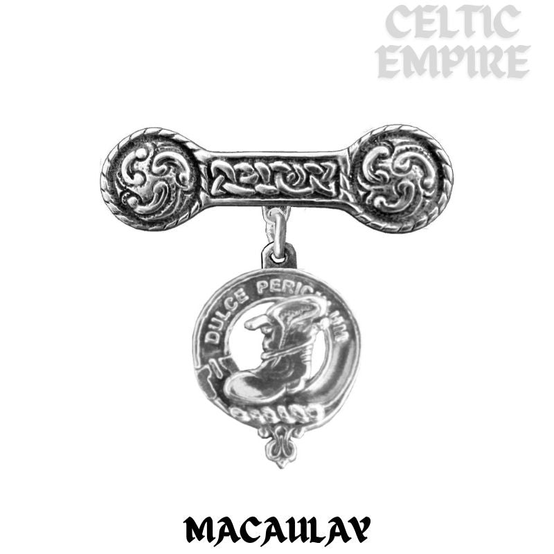 MacAulay Family Clan Crest Iona Bar Brooch - Sterling Silver