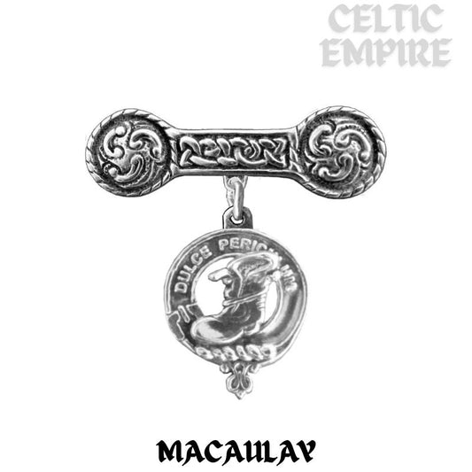 MacAulay Family Clan Crest Iona Bar Brooch - Sterling Silver
